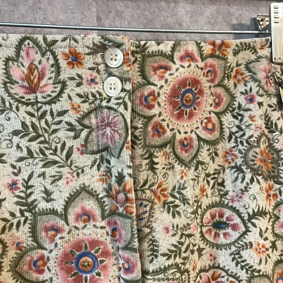 Talbots Cotton Vintage Tan Floral Knee Length Skirt with Slit Corduroy Blush - Picture 2 of 7